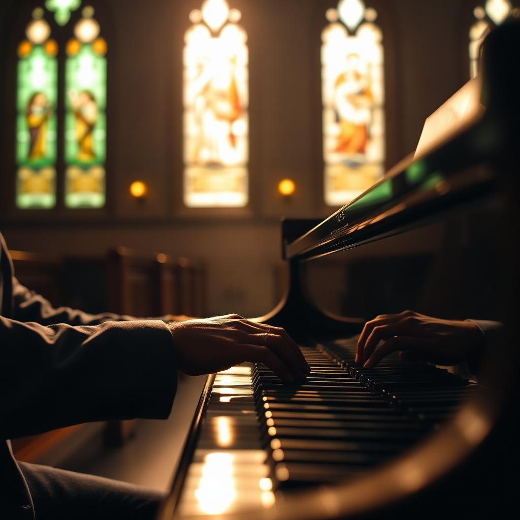Pianista adorando em uma igreja